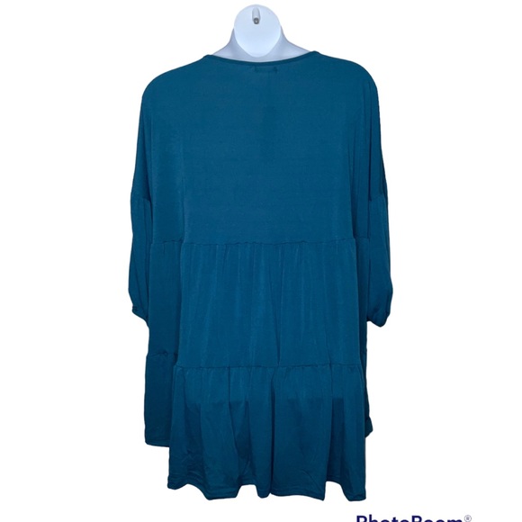 xFHQ 2XL Tunic Top Mini Dress Teal Long Sleeve Button Front Detail Scoop Neck - Picture 6 of 6